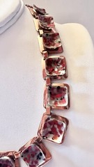 Vintage Copper Panel Renoir Necklace Red White Hook Closure