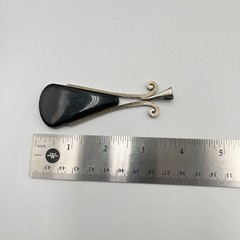 Vintage Avon Mid-Century Modern Silver Tone Black Onyx Style Teardrop Pendant