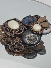 Vintage Button Collage Brooch Mixed Media Metal Glass Plastic Statement Pin