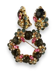 Vintage Demi-parure Juliana DeLizza and Elster Gold Tone Gray Rhinestone *Read*
