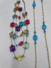 5 Piece Vintage Color Bead Necklaces Gold Silver Tone Chain