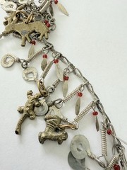 Vintage Silver Tone Cha Cha Statement Necklace, Tribal Charm Necklace Animals