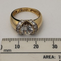 14k Yellow Gold Ring Large CZ Size- 6 Love Multi Gemstone 4.3 Grams
