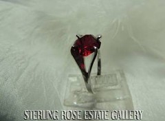 FOUR PRONG Sterling Silver 0.925 Estate RED GLASS SOLITAIRE BAND RING size 5.25