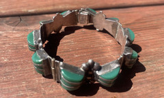 Vintage Mexico Sterling Silver 925 Green Onyx Stone Link Chain Metal Bracelet
