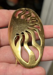 Vintage 1973 Steve Vaubel 18k Gold Plated Vermeil Rising Sun Design Brooch