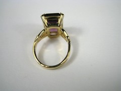 18KT GE Gold Electroplated Ring Emerald Cut Glass Cocktail Plated Size 3.75