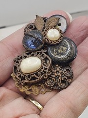 Vintage Button Collage Brooch Mixed Media Metal Glass Plastic Statement Pin