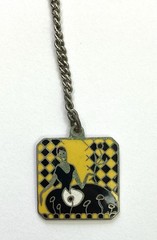 Art Deco Enamel Metal Fob Chain Charm Good Luck Horseshoe Flapper Woman Yellow