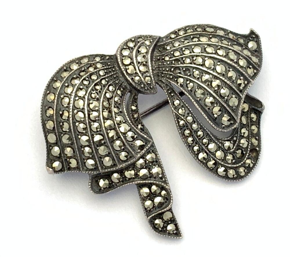 VINTAGE STERLING SILVER MARCASITE BROOCH | 11 GRAMS