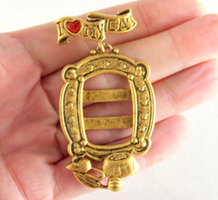 2.5″ NOS VTG c1980’s DANECRAFT I ❤️ LOVE MY CAT PHOTO FRAME GOLD PEWTER BROOCH