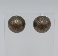 VTG 925 Dome Stud Earrings 0.5in Sterling Silver 3.85g Etched Swirl Estate READ