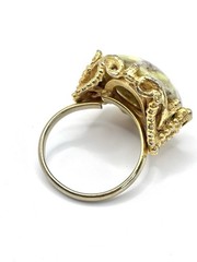 Vintage Gold Tone Faux Lizardite Adjustable Ring Gold White Green And Filigree