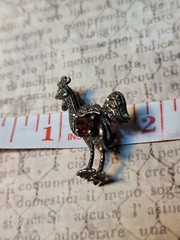 Small Sterling Markasite Rooster Chicken Brooch Pin