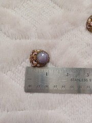 Vintage West Germany Purple Glass Cabochon Gold Tone Clip On Earrings