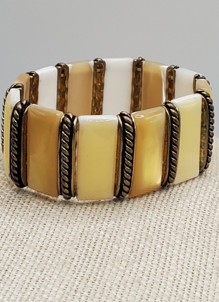 Creamy Yellow and Gold tone Lia Sophia Bisque Stretchable Bracelet 7.5”