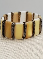 Creamy Yellow and Gold tone Lia Sophia Bisque Stretchable Bracelet 7.5”