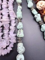 Vintage Lot 7 Stone Gemstone Necklaces Amber Amethyst Turquoise Sodalite Shell