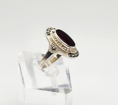 ND Vintage Sterling Silver Carnelian Marcasite Accent Ring Size 9