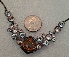 Givenchy Gold Silk Frontal Necklace Rhinestones Amber Pale Pink & White Stones