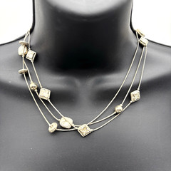 Vintage 90s Silver-tone 3 Layer Floating Floral Charm Necklace 16-18″