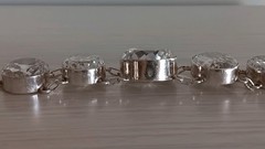 Sterling Silver Large Faceted Clear Crystal Round Link Bracelet Heavy 6 3/4″-8″