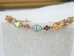 Zales 18K Gold on Sterling Silver 925 Multi Gemstone Tennis Bracelet Fits 7.5″