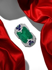 Carved Syn Emerald Sapphire Brooch 925 Sterling Silver Handmade Auction Jewelry