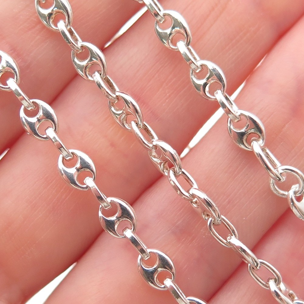 925 Sterling Silver Vintage Italy Anchor Mariner Chain Necklace 32″
