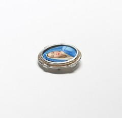 Vintage 800 Silver Hand-Painted Virgin Mary Devotional Brooch / Pendant 31x21mm