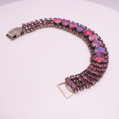 Vintage Pink Givre Rinestone Wide 4 Row 6.5″ Womens Statement Bracelet