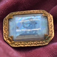 Antique Bohemia Intaglio Iridescent Blue Glass Cameo Buckle Greek Hunter