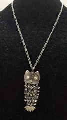 Vintage Signed VCLM Articulated Owl Pendant Necklace Adjustable Silvertone Chain