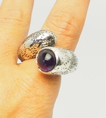Unusual handmade OOAK huge vintage sterling sliver amethyst ring sz 8