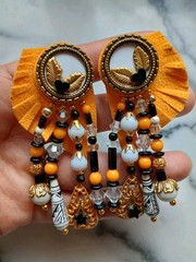 VINTAGE 80s Putting On The Rich Earrings Sparkle Gem Clip-on Wearable Art 3.5in
