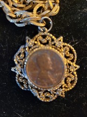 Vintage Lisnef Gold Tone Coin Necklace 10 Inches Long Jewelry Mercury Dime Wheat