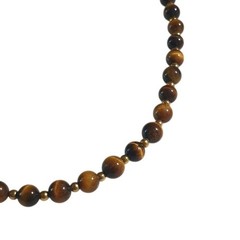 Tiger Eye Beaded Necklace Round Bead Gold Tone Clasp 15 In Jewelry Vintage