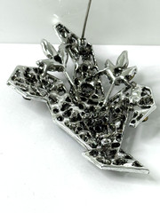 Vintage WEISS Signed Brooch 3″ Black Diamond, Jet, Clear Rhinestone Floral Spray