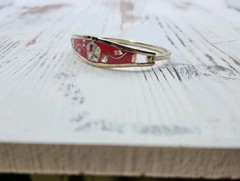 Vintage Silver Tone Pink Alpaca Mexico Hinged Abalone Bracelet 6.5 in