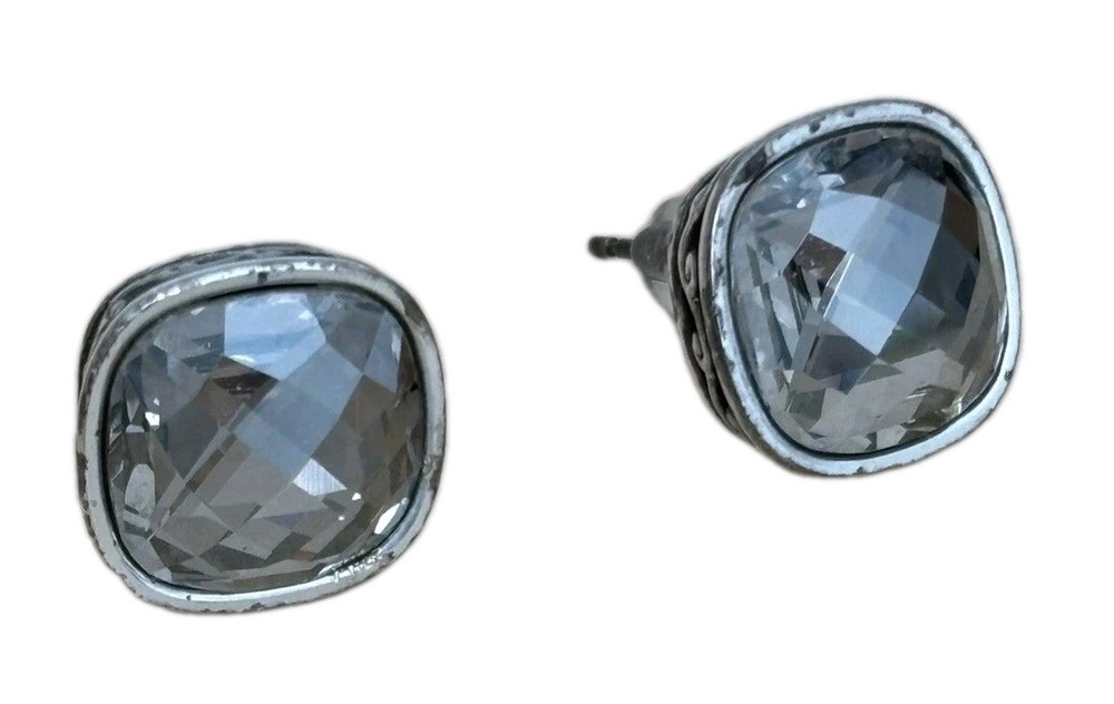 Smoky Gray Faceted Earrings/ Pierced Ears Only/ Silver Tone/ Measure .75 In