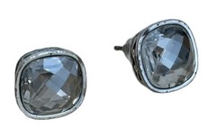 Smoky Gray Faceted Earrings/ Pierced Ears Only/ Silver Tone/ Measure .75 In