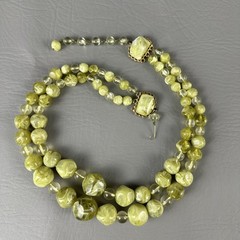 Vintage Necklace Earring Set Lime Green Marbled Lucite Double Strand Clip On