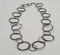 VTG 925 MWS Round Ring Link Necklace 32in Sterling Silver Solid Hoops 50g Estate
