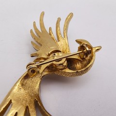 Vintage Bird Of Paradise Brooch Gold Tone Red Green Enamel Rhinestone Tropical