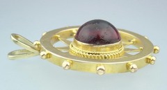 Fine Antique Victorian 15K Gold Red Paste Cabochon Nautical Compass Sun Pendant