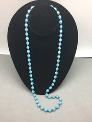 Vintage Venetian Glass Bead Necklace Blue Flower 8-9mm Knotted 30″