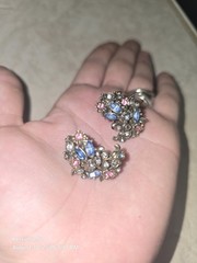 Vintage Hollycraft Twist On Earrings With Colorful Rhinestones 1950s