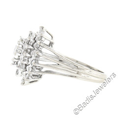 Vintage 14K White Gold 1.35ct Prong Diamond Marquise Navette Tiered Cluster Ring