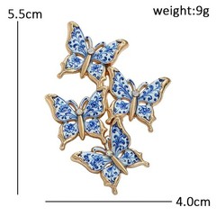 Blue and White Porcelain Style Butterfly Cluster Brooch Gold Tone Enamel Pin
