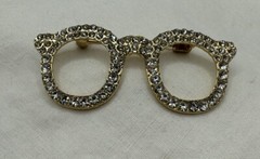 Gold Tone Eye Glasses Loads Of Sparkling Clear Rhinestones Brooch Pin